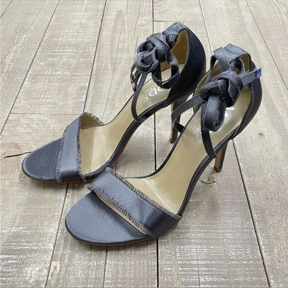 The Mode Collective Arielle Heeled Satin Open Toe Sandal in Charcoal - Picture 4 of 6